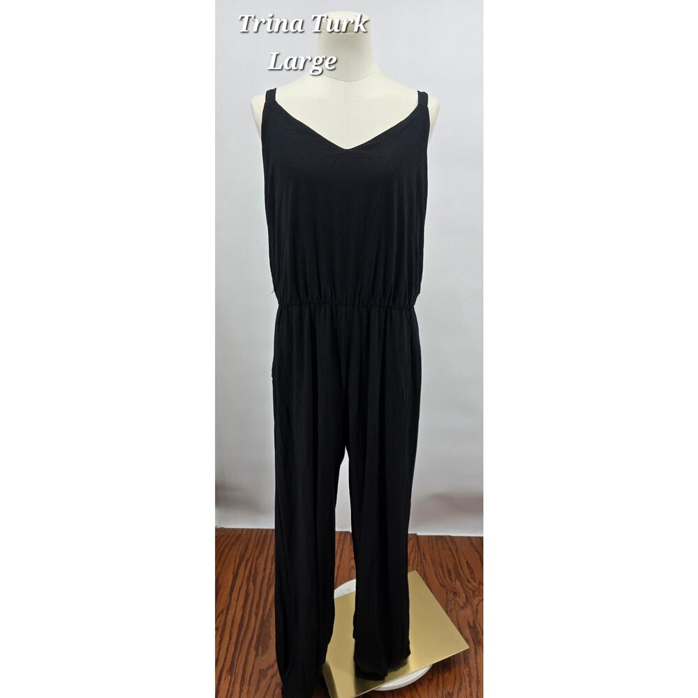 Trina Turk Minimalist Quiet Luxury Chic Casual Black Del Carmen Jersey Jumpsuit